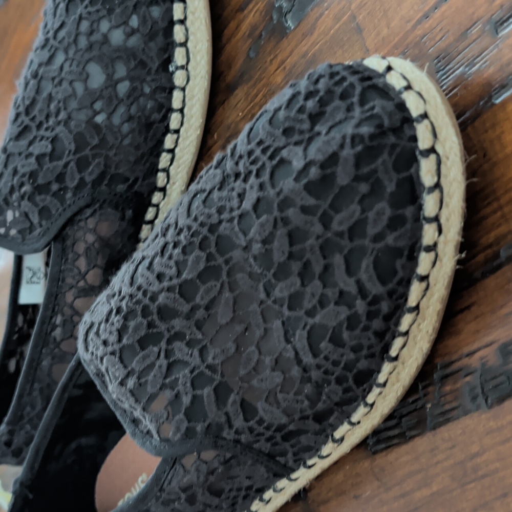 TOMS Black Lace Espadrille Rope Flats Size W8 NEW - Picture 4 of 12